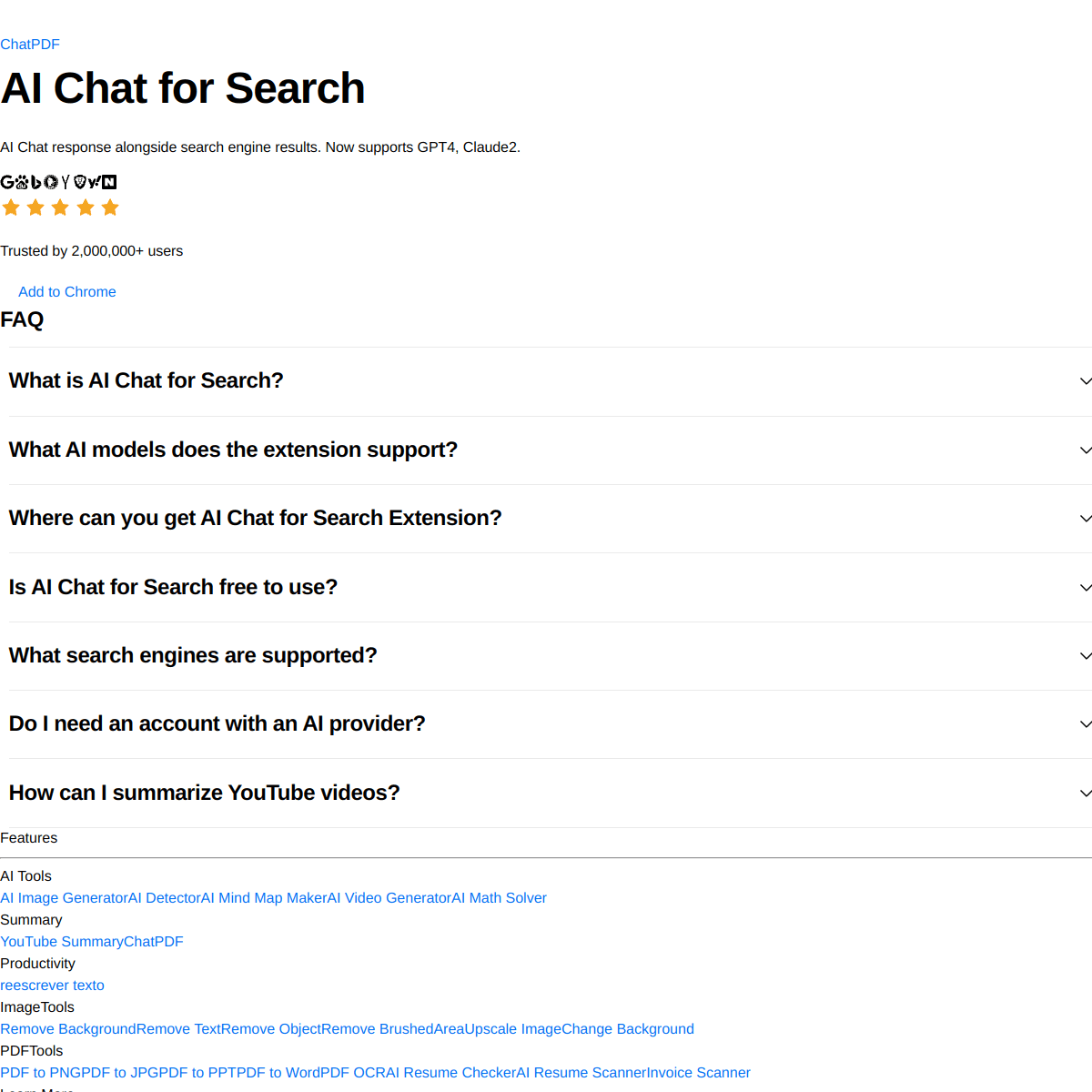AI Chat for Search homepage screenshot (EN)