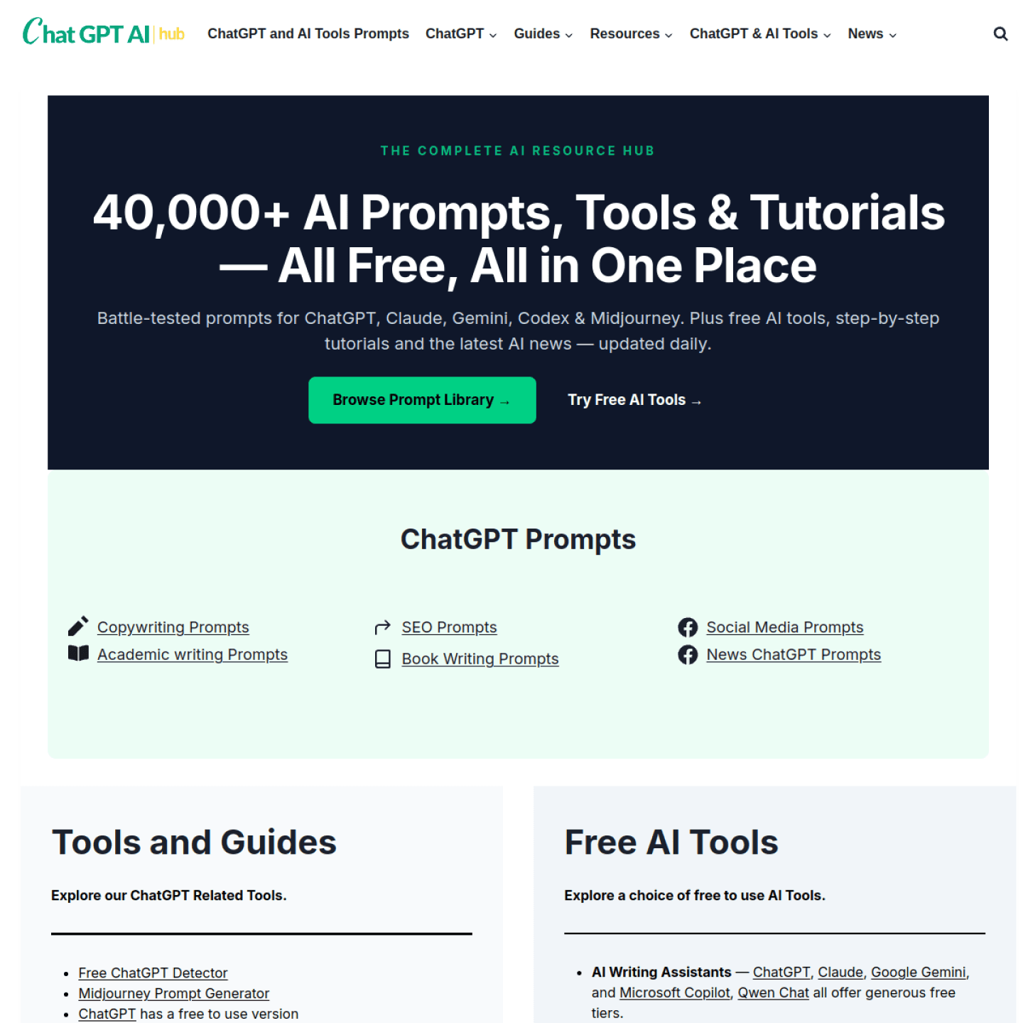 ChatGPT AI Hub homepage screenshot