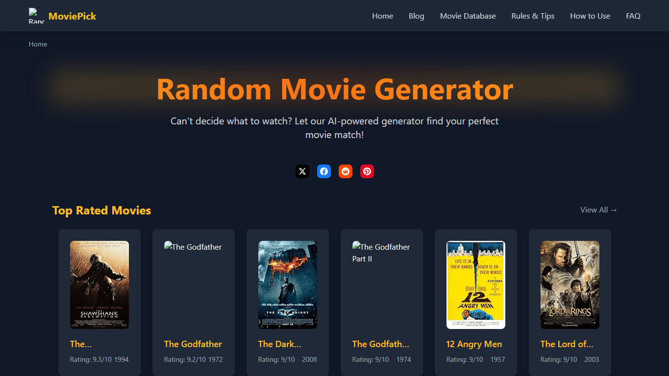 Random Movie Generator homepage preview