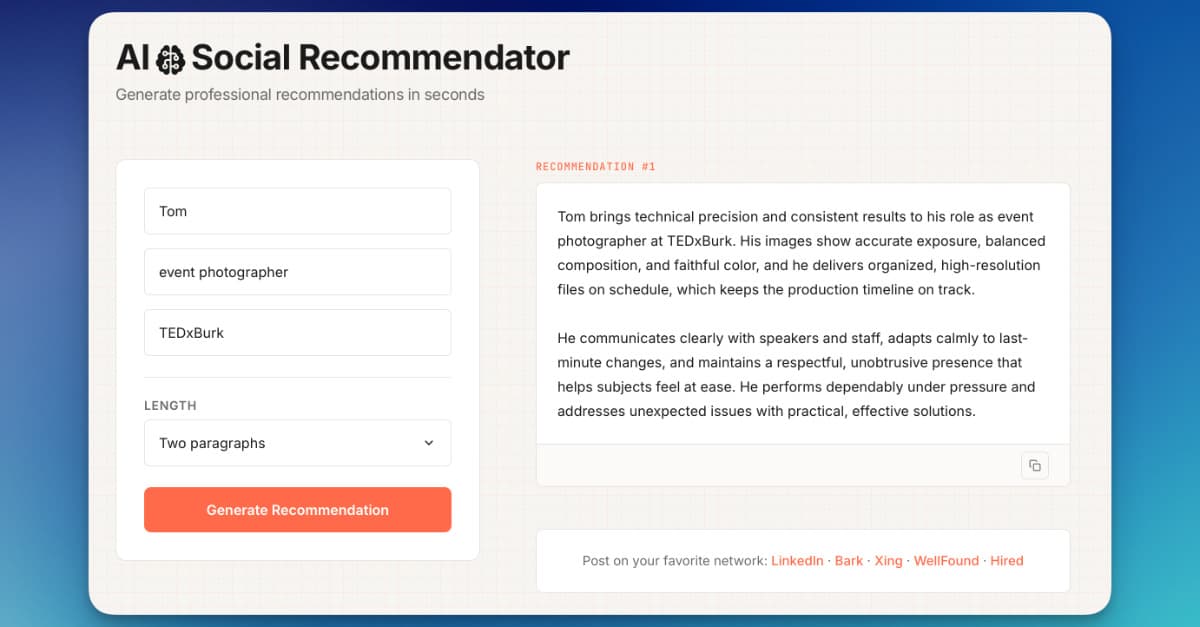 AI Social Recommendator official preview image
