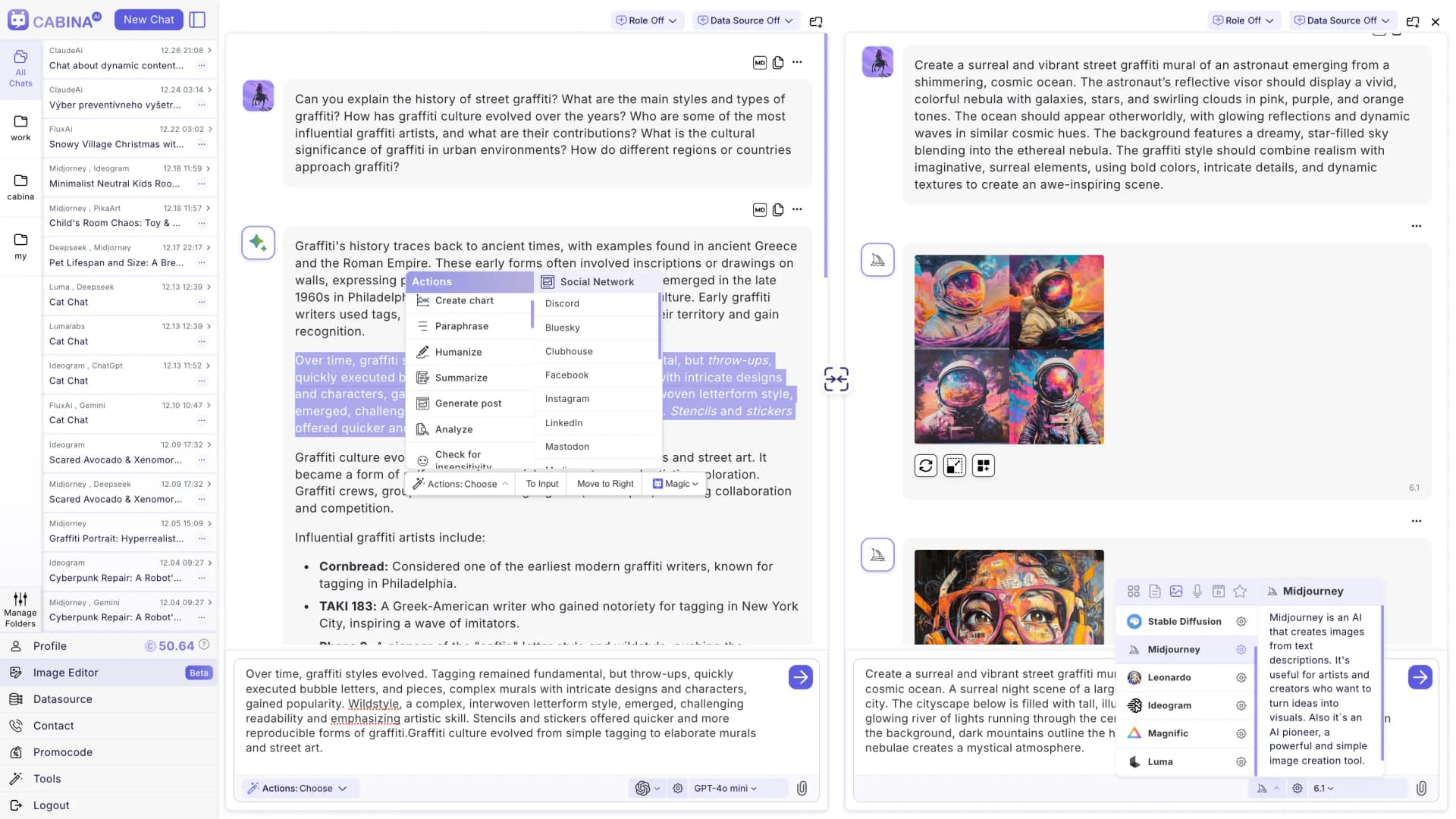 Cabina.AI multi-model AI workspace interface