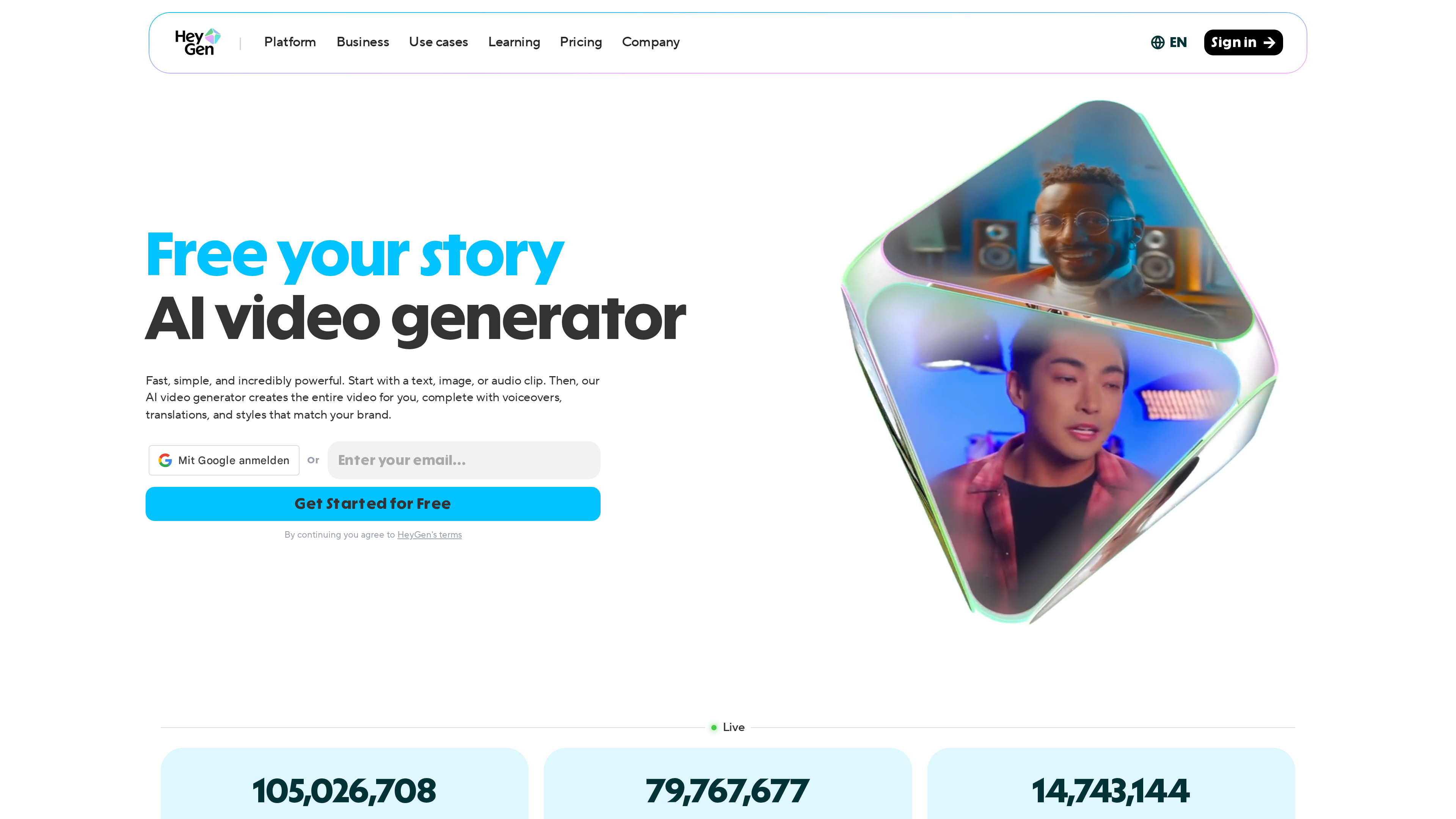 HeyGen — Générateur de vidéos IA et avatars parlants — Aperçu du site